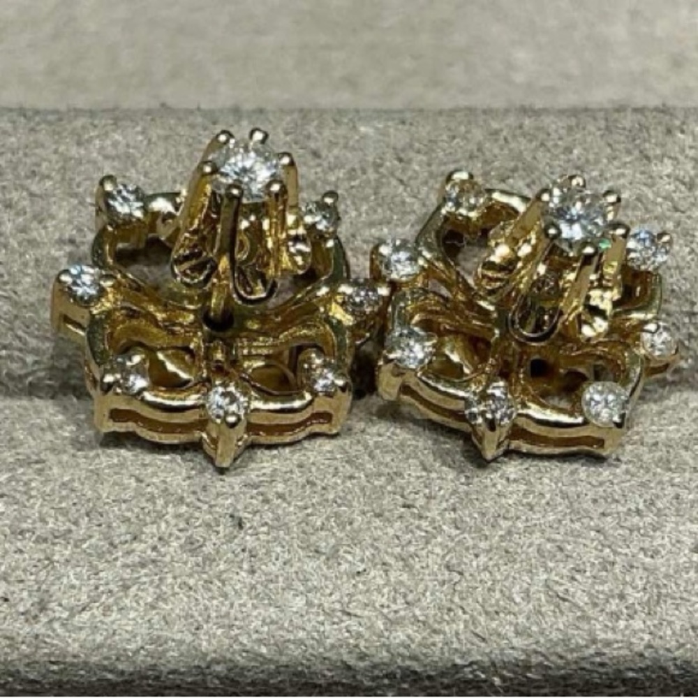 14K Yellow Gold Diamond Stud Earrings with Removable Diamond Jackets